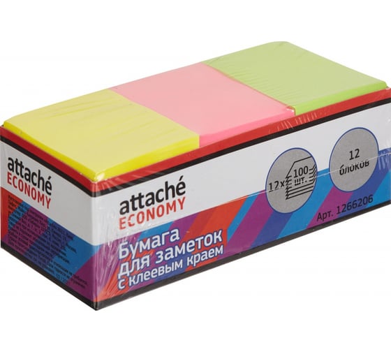 Изображение товара Неоновые стикеры Attache Economy 38x51 мм, 12 блоков по 100 листов 1266206
