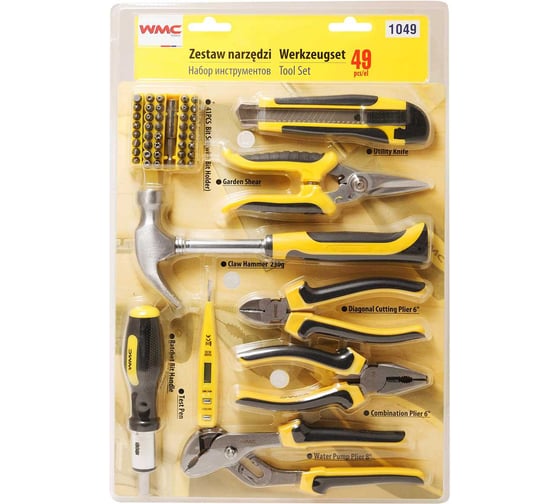 Изображение товара Набор шарнирно-губцевого инструмента и бит WMC TOOLS 49 пр, в сумке 48159 1049