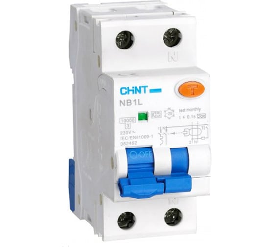 Изображение товара Дифференциальный автоматический выключатель CHINT, NB1L, 1P+N, B10, 30mA, тип AC, 10kA, 36mm 203097
