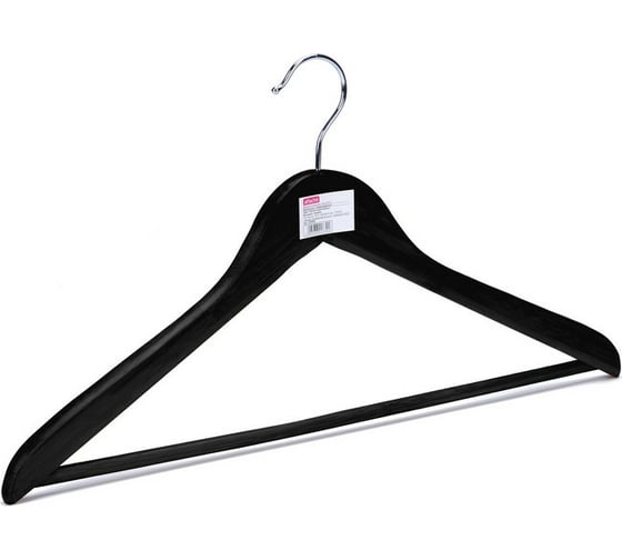 Изображение товара Деревянная вешалка-плечики с перекладиной Attache черная, размер 48-50, 3 шт 808709