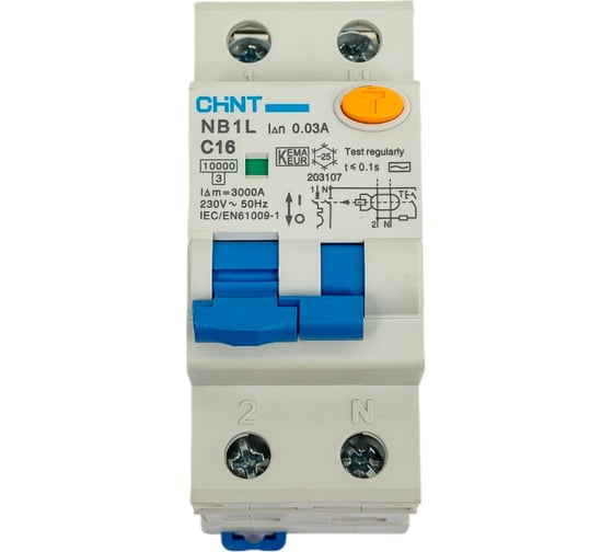 Изображение товара Дифференциальный автоматический выключатель CHINT, NB1L, 1P+N, C16, 30mA, тип AC, 10kA, 36mm 203107