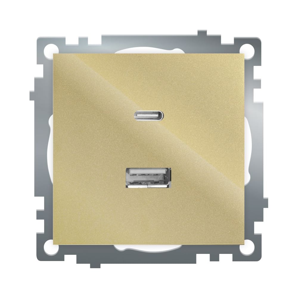 Изображение товара Механизм розетки 2-местной STEKKER USB + type C, 250В, 3А, max 20W, GLS10-7116-08, серия Катрин, золото, 50053 Изображение товара Механизм розетки 2-местной STEKKER USB + type C, 250В, 3А, max 20W, GLS10-7116-08, серия Катрин, золото, 50053