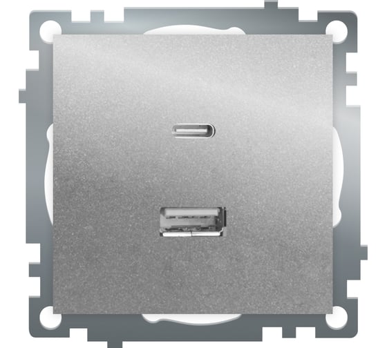 Изображение товара Механизм розетки 2-местной STEKKER USB + type C, GLS10-7116-03, 250B, 3А, max 20W, серия Катрин, серебро, 50054