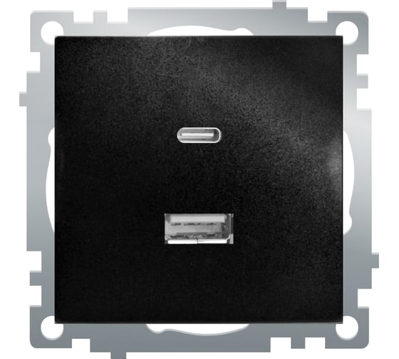 Изображение товара Механизм розетки 2-местной STEKKER USB + type C, GLS10-7116-05, 250B, 3А, серия Катрин, черный, 50055