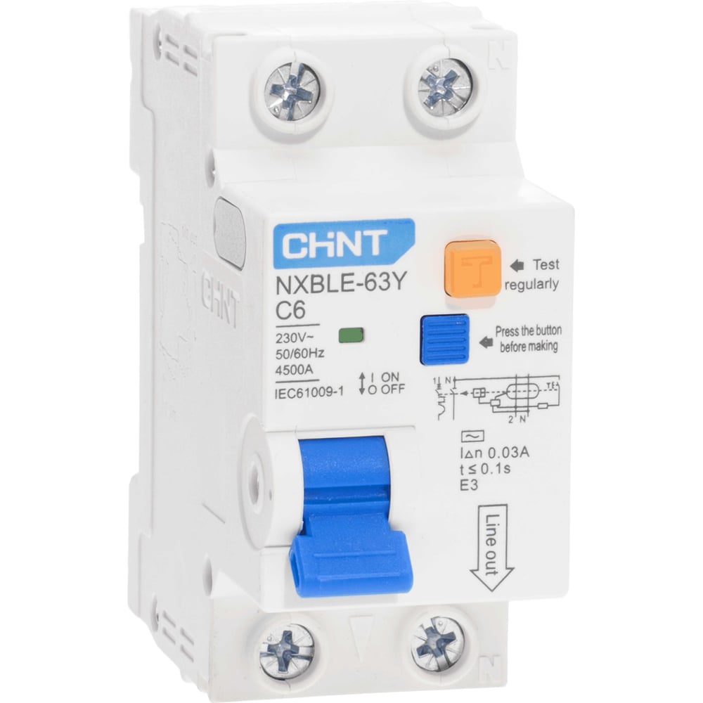 Изображение товара Дифференциальный автоматический выключатель CHINT NXBLE-63Y 6A 30мА IP20