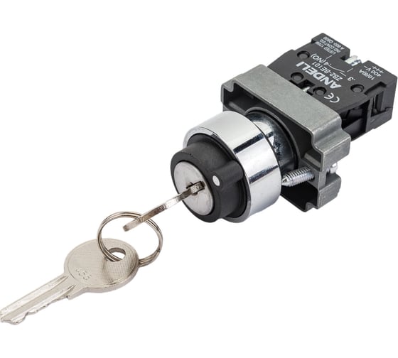 Изображение товара Переключатель ANDELI LA115-A5-11Y/21 черный с ключом 1НО+1НЗ AC220V ADL10-300