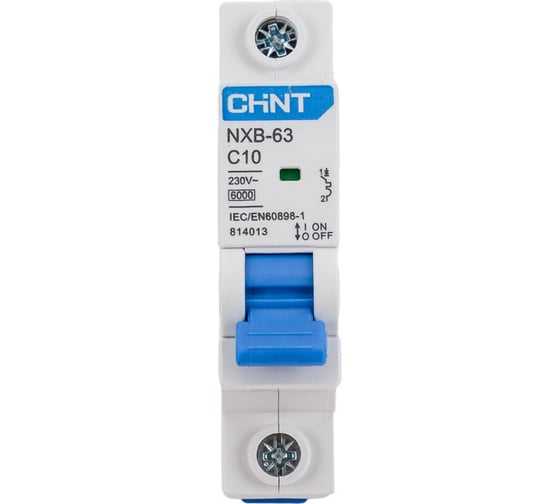 Изображение товара Автоматический выключатель CHINT NXB-63, 1P, 10A, 6кА, характеристика C 814013