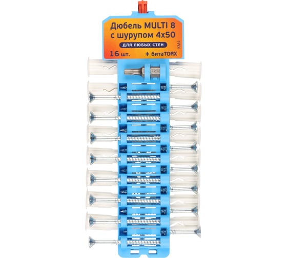 Изображение товара Набор дюбель ЕВРОПАРТНЕР Multi 8 шуруп 4х50 16 шт. KM4 0001