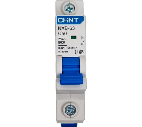 Изображение товара Автоматический выключатель CHINT NXB-63, 1P, 50A, 6кА, характеристика C 814019
