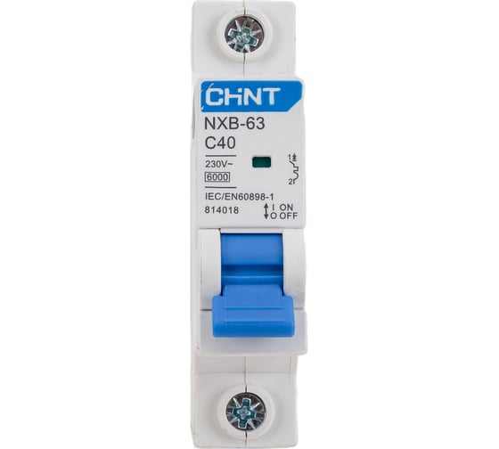 Изображение товара Автоматический выключатель CHINT NXB-63, 1P, 40A, 6кА, характеристика C 814018