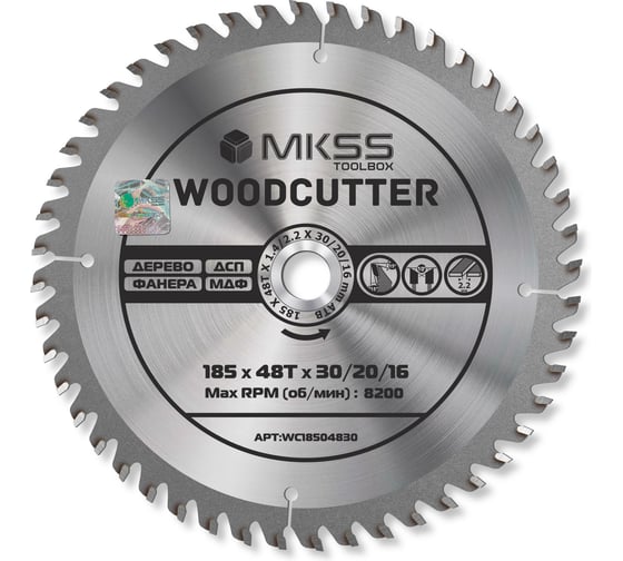 Изображение товара Диск пильный по дереву MKSS Toolbox Woodcutter WC1850 185x48Тх30/20/16 мм WC18504830