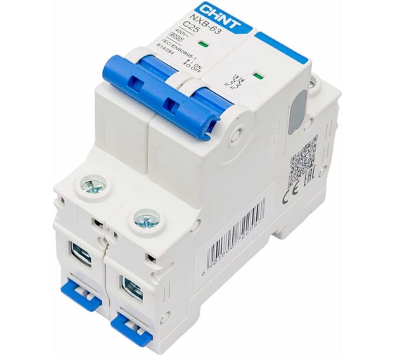 Изображение товара Автоматический выключатель CHINT NXB-63, 2P, 25A, 6кА, характеристика C 814094