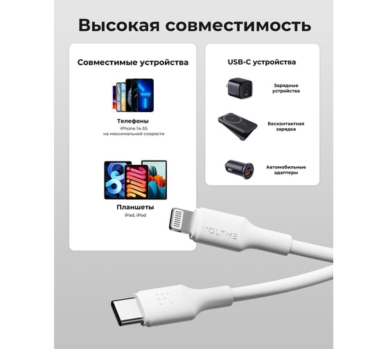 Изображение товара Кабель VOLTME USB2.0 Powerlink EDC CTL Lightning - USB-C (3A) 1.2M Белый C2291