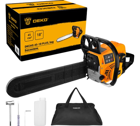 Изображение товара Бензопила DEKO DKCHS 45-18 PLUS, 3,1 л.с., 45 куб.см, 18, в сумке 085-2002