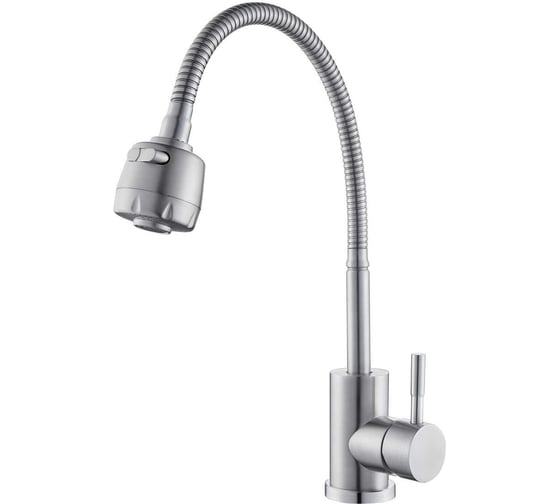 Изображение товара Смеситель для кухни PLATAN 75304 Bern, нержавеющая сталь, высокий гибкий излив, картридж 35мм, гайка УТ-00052191