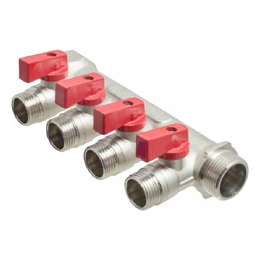Изображение товара Коллектор СТМ 3/4"х1/2"х4, с шаровыми кранами, н/р S4MB3412