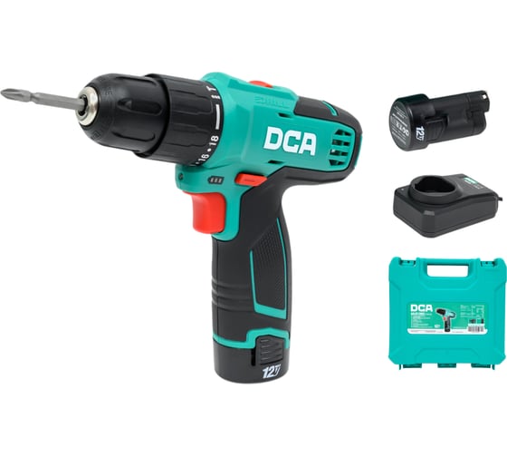 Изображение товара Аккумуляторная дрель-шуруповерт DCA 12 В, 2 АКБ 2 А*ч, в кейсе ADJZ1202i (TYPE E)