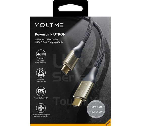 Изображение товара Кабель VOLTME USB4.0 Powerlink Utron CTC 240W PD3.1 8K 60Hz 1.2M Синий C2199