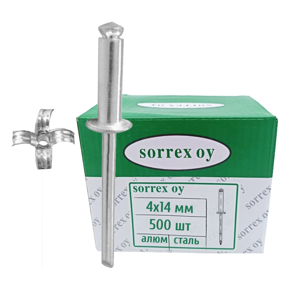 Изображение товара Заклепка лепестковая вытяжная SORREX алюм/сталь 4x14 OY (500штук) ASD 01400 PE 500