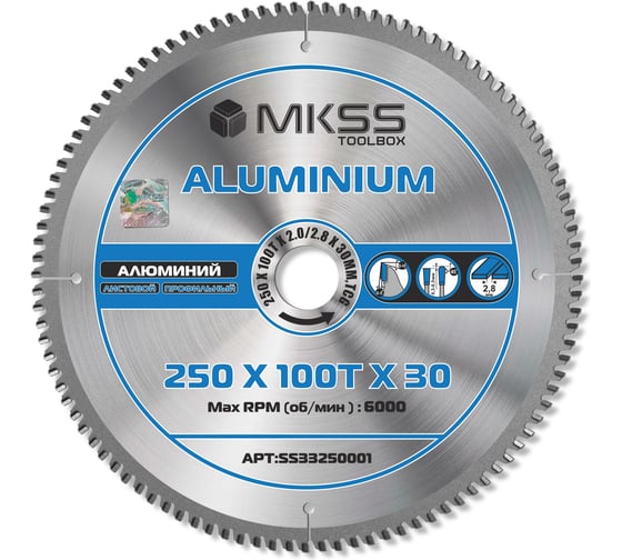 Изображение товара Диск пильный по алюминию MKSS Toolbox Aluminium SS3325 250x100Тх2.0/2.8x30мм SS33250001