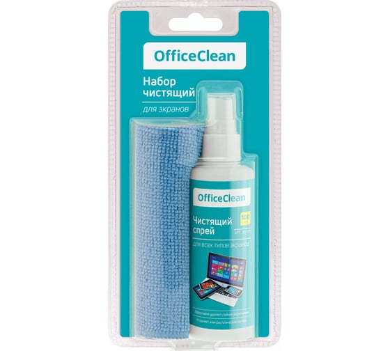 Изображение товара Чистящий спрей для всех типов экранов и мониторов OfficeClean в комплекте салфетка из микрофибры 238381