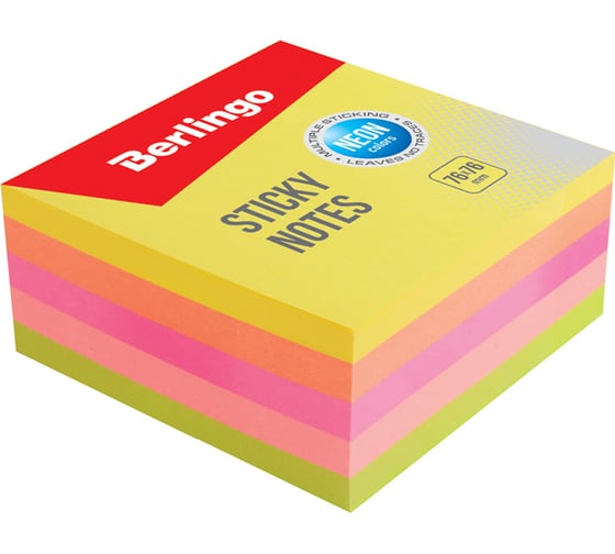 Изображение товара Самоклеящийся блок Berlingo 76/76 мм 400 листов 5 неоновых цветов LSb_76505