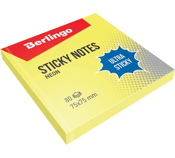 Изображение товара Набор самоклеящихся блоков Berlingo, 12 шт , Ultra Sticky, 75 x 75 мм, 80 листов, желтый неон  LSn_39200