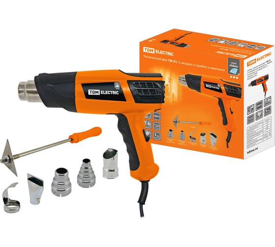Изображение товара Технический фен TDM ELECTRIC (технический), набор ТФ-01 из 6 предметов, мощность 1800 Вт, 2 режима регулировки температуры, t от 50 до 650 C,"Алмаз" SQ1029-0101