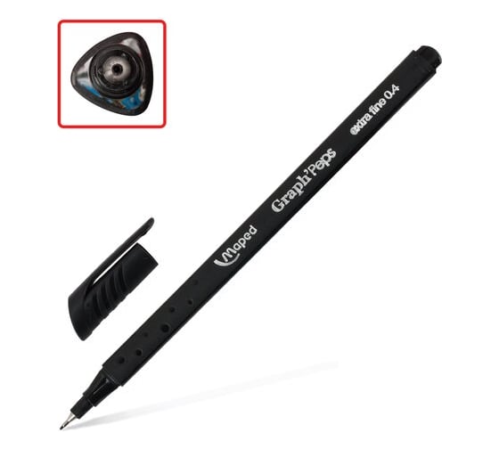 Изображение товара Ручка 12 шт в упаковке Maped трехгранная капиллярная MAPED Франция Graph' Peps линер черная линия 04 мм 141709