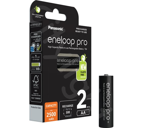 Изображение товара Аккумуляторы Panasonic eneloop pro BK-3HCDE/2BE 2500mAh AA R06 BL2 7705