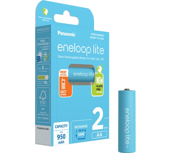 Изображение товара Аккумуляторы Panasonic eneloop lite BK-3LCCE/2BE 950mAh AA R6 BL2 417
