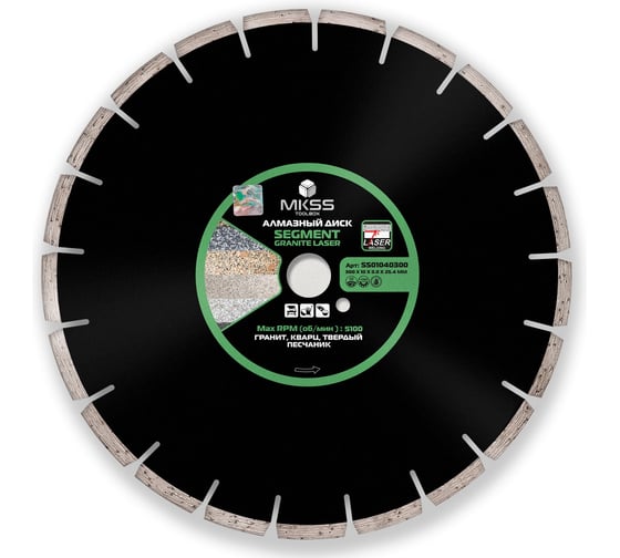 Изображение товара Диск алмазный по граниту Segment Granite Laser MKSS Toolbox SS0104 300x10x25.4мм SS01040300