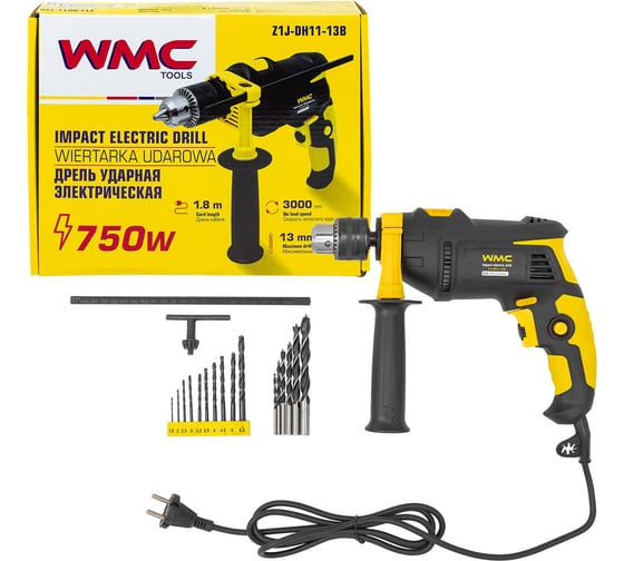 Изображение товара Дрель ударная электрическая WMC TOOLS 3000rpm, 750W, 230V/50Hz WMC-Z1J-DH11-13B(61008)