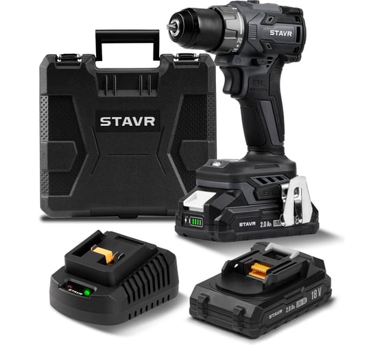 Изображение товара Дрель-шуруповерт аккумуляторная бесщеточная Ставр 18В UNI-M, максимальный крутящий момент 50Нм, Stavr SDD 18BL-2К, 9020100433