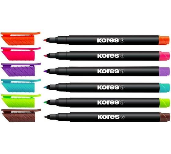 Изображение товара Набор перманентных маркеров Kores 6 цветов, 1-3 мм 1336209