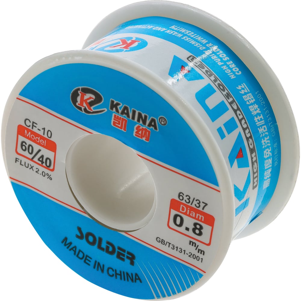 Изображение товара Оловянно-свинцовый припой KAINA 60/40 0.8мм 100г для пайки меди и металлов