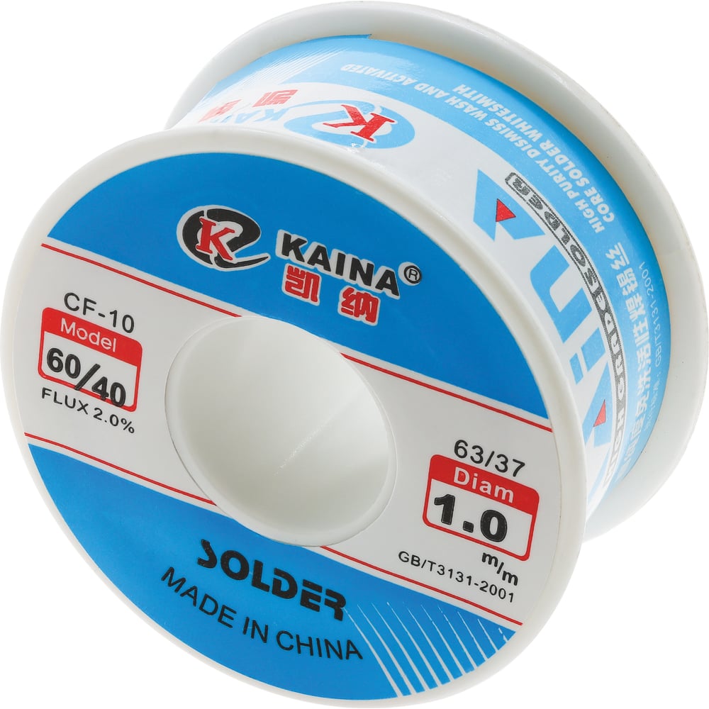 Изображение товара Оловянно-свинцовый припой KAINA 60/40 1мм 100г для пайки меди и электроники