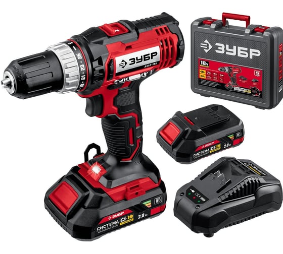 Изображение товара Дрель-шуруповерт ЗУБР 18 В, 2 АКБ, 2 Ач, в кейсе ДШЛ-185-22