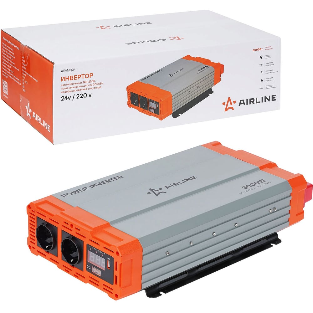 Изображение товара Инвертор автомобильный AIRLINE 24В-220В 3000 Вт AEAM004