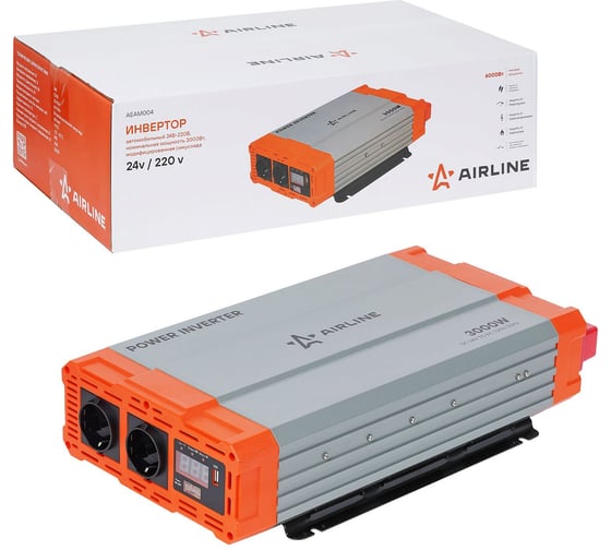Изображение товара Инвертор автомобильный AIRLINE 24В-220В, 3000 Вт AEAM004
