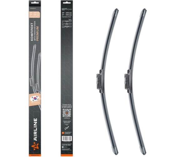 Изображение товара Щетки стеклоочистителя AIRLINE комплект 600/530мм (24/21) бескаркасные PREMIUM с креплением Push Button 19 мм, 2 штуки AWBM057