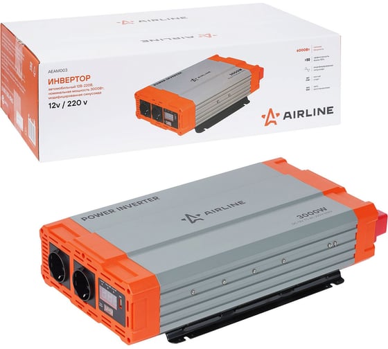 Изображение товара Инвертор автомобильный AIRLINE 12В-220В, 3000 Вт AEAM003