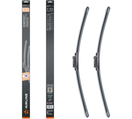 Изображение товара Щетки стеклоочистителя AIRLINE комплект 650/400мм (26/16) бескаркасные PREMIUM с креплением Push Button 19 мм, 2 штуки AWBM074