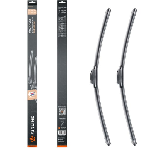 Изображение товара Щетки стеклоочистителя AIRLINE комплект 650/480мм (26/19) бескаркасные PREMIUM с креплением Крючок 9x3, 9x4 мм, 2 штуки AWBM083