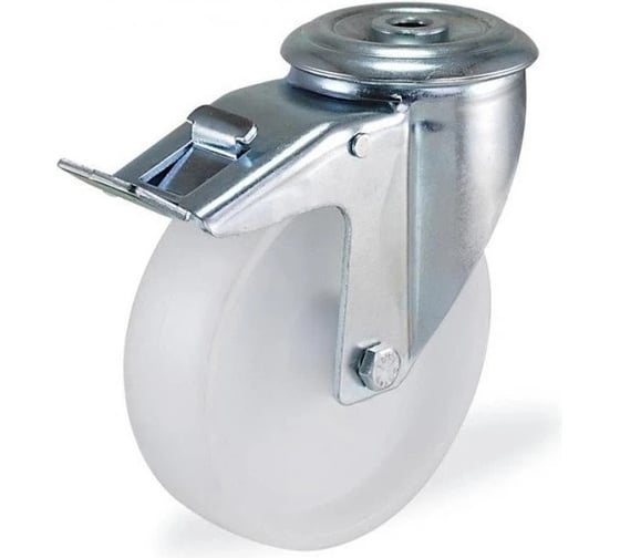 Изображение товара Поворотная колесная опора под болт с тормозом KAMA 100 мм, 3300-PUR-100-F18