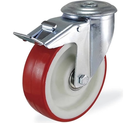 Изображение товара Поворотная колесная опора под болт с тормозом KAMA,80 мм, 3300-PUR-080-F18