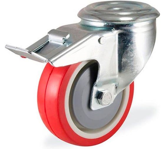 Изображение товара Поворотная колесная опора под болт с тормозом KAMA,80 мм, 3300-PUR-080-F18