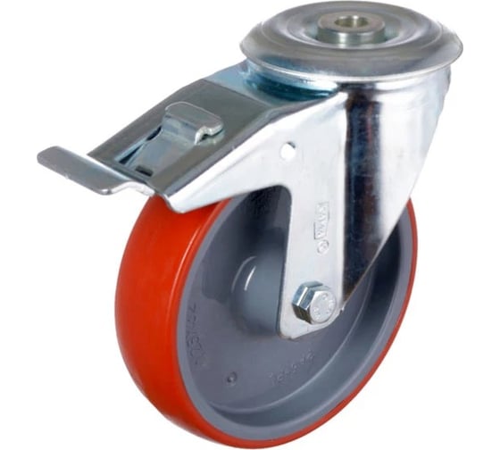 Изображение товара Поворотная колесная опора под болт с тормозом KAMA,125 мм, K-3300-PUS-125x32-F18