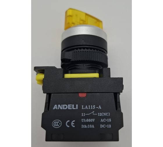 Изображение товара Переключатель ANDELI LA115-A5-11XD/215 желтый 1НО+1НЗ AC220V (LED)  ADL10-226