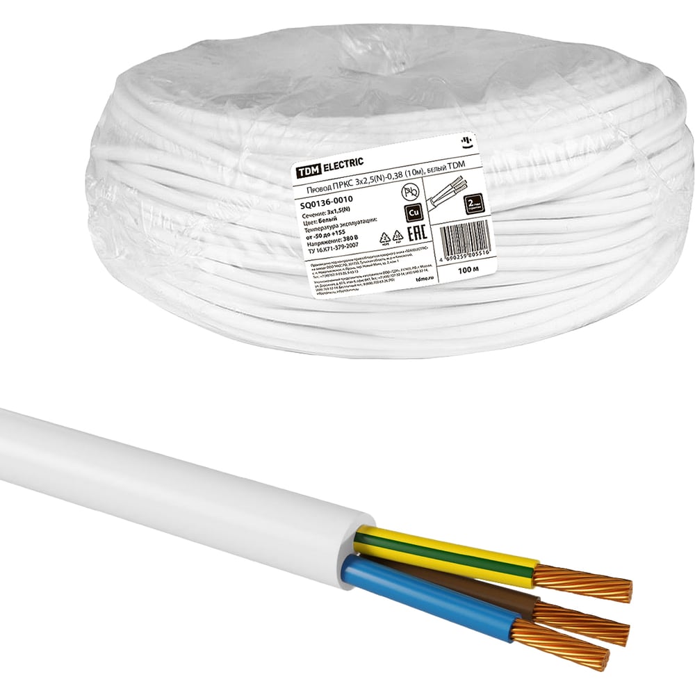 Провод TDM ELECTRIC ПРКС 2x1,5(N)-0,38 (10м), белый TDM SQ0136-0010